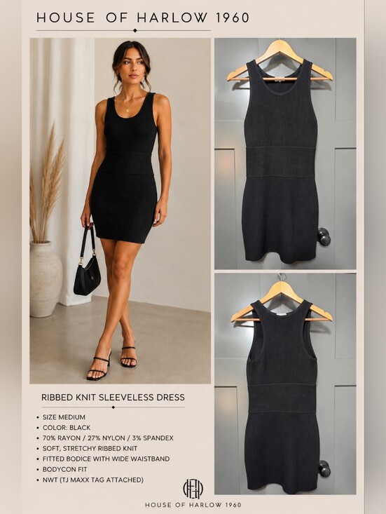 House of Harlow 1960 Dresses & Skirts - House of Harlow 1960 Ribbed Knit Sleeveless Dress Black Size M NWT